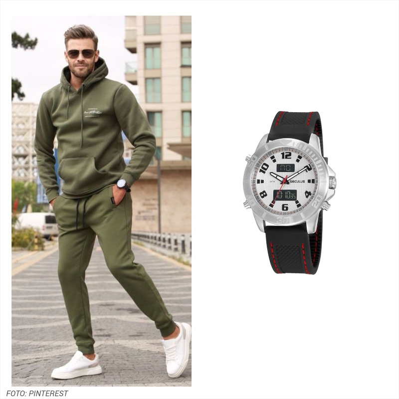 Relógio Masculino Anadigi Esportivo Preto Silicone