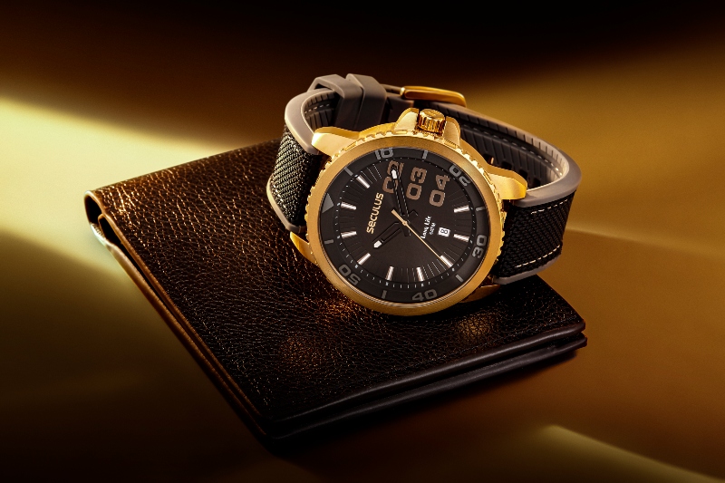 Kit Relógio Masculino Dourado com Carteira