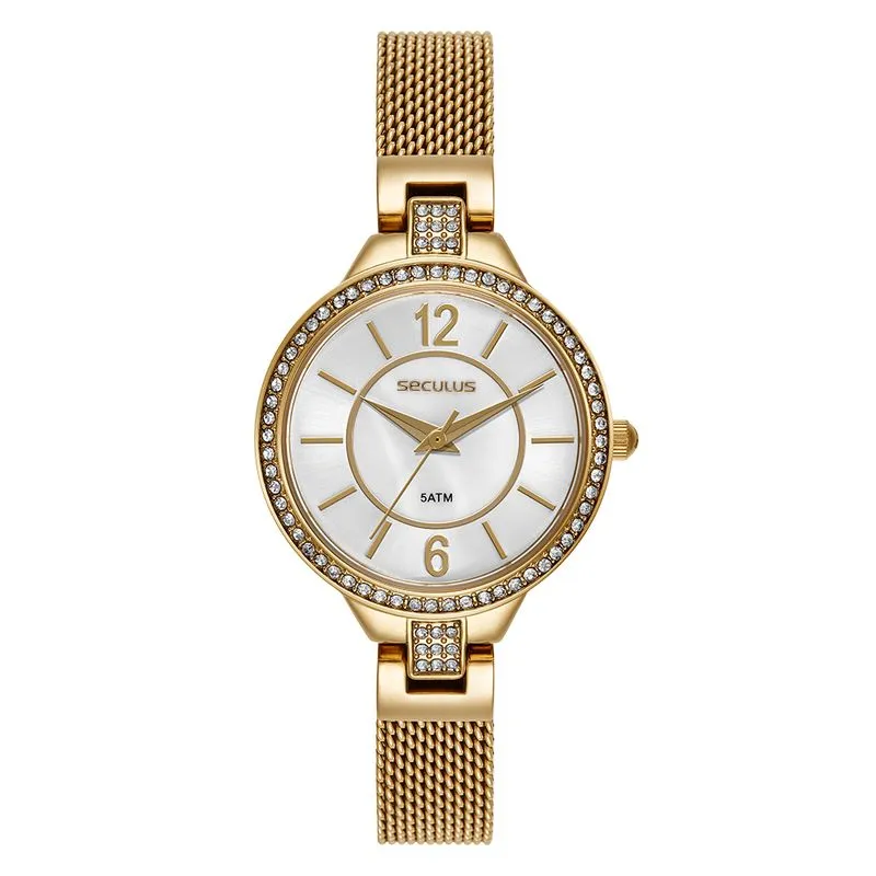 Relógio Feminino Analógico Elegante Dourado Minimalista, combinando elegância e sofisticação.