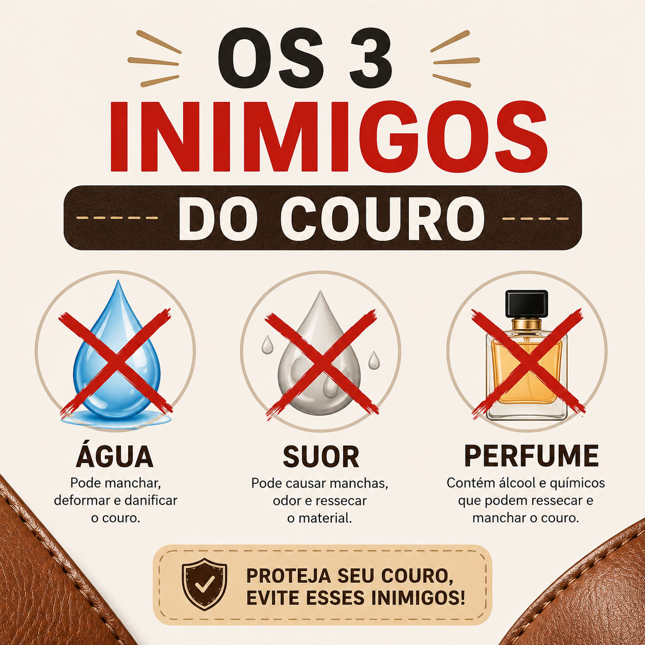 Close da pulseira de couro marrom de relógio Seculus, destacando a textura do material e a costura pespontada sobre fundo de madeira escura.